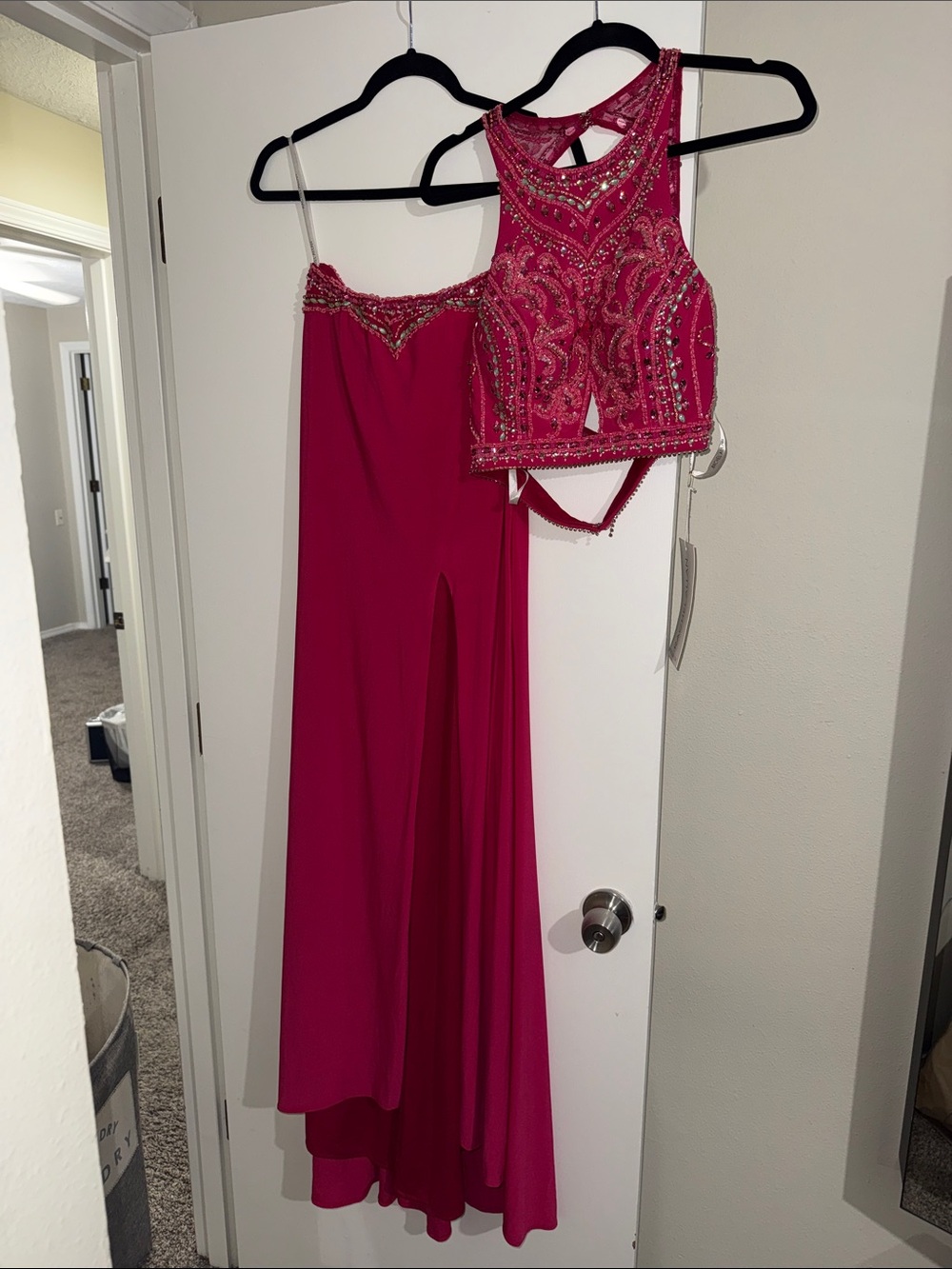 Rachel Allan Fuchsia Two-Piece Beaded Prom Dress